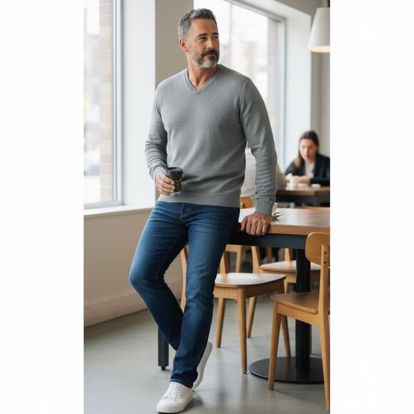 Banana Republic Gray V-Neck Sweater mens XL bamboo & Lycra Classic sustainable - Picture 1 of 6